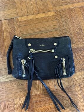 Botkier Black Leather Zip-Front Wristlet with Gold Hardware